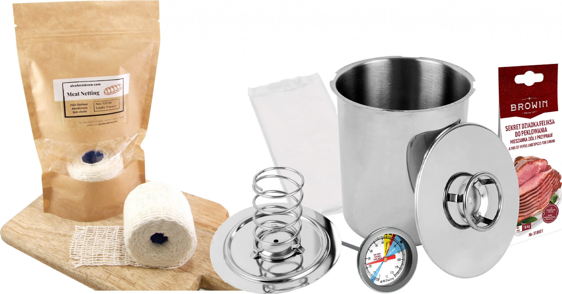 Alcofermbrew Kochschinkenform 3kg (Schinkenkocher) - Set und Räuchernetz 5m