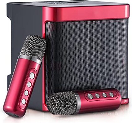 Tianpeng TANGCOOL Karaoke-Maschine, Bluetooth-Karaoke-System, Party-Lautsprecher mit 2 drahtlosen Mikrofonen, geeignet für Familienfeier, Hochzeit, Kirche, Picknick, Outdoor/Indoor YS203-2