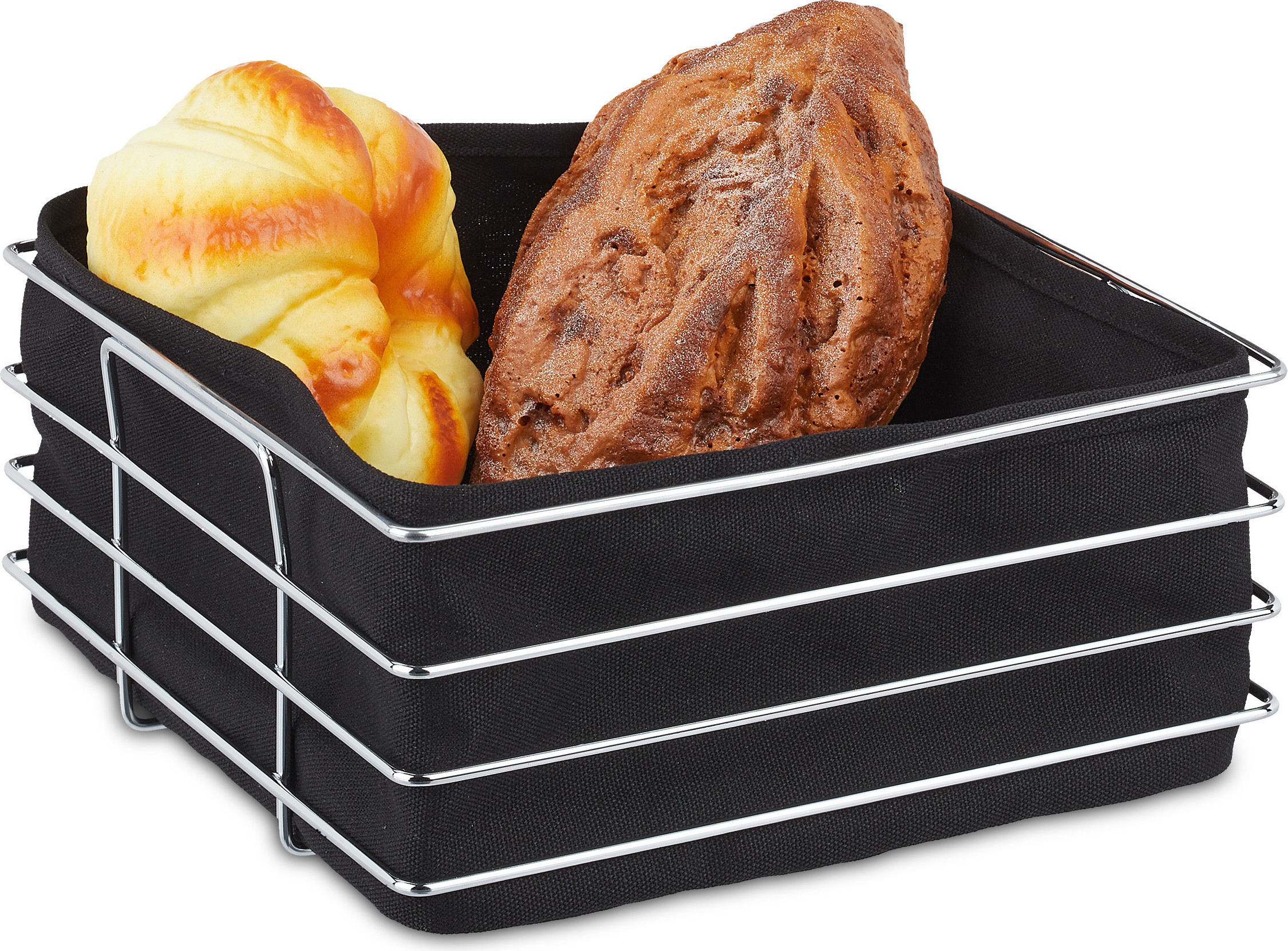 Cestino Portapane Nymblis A Doppio Scomparto: Contenitore In Metallo Nero Con Coperchio Arrotolabile, 32,5 X 24,4 X 30 Cm