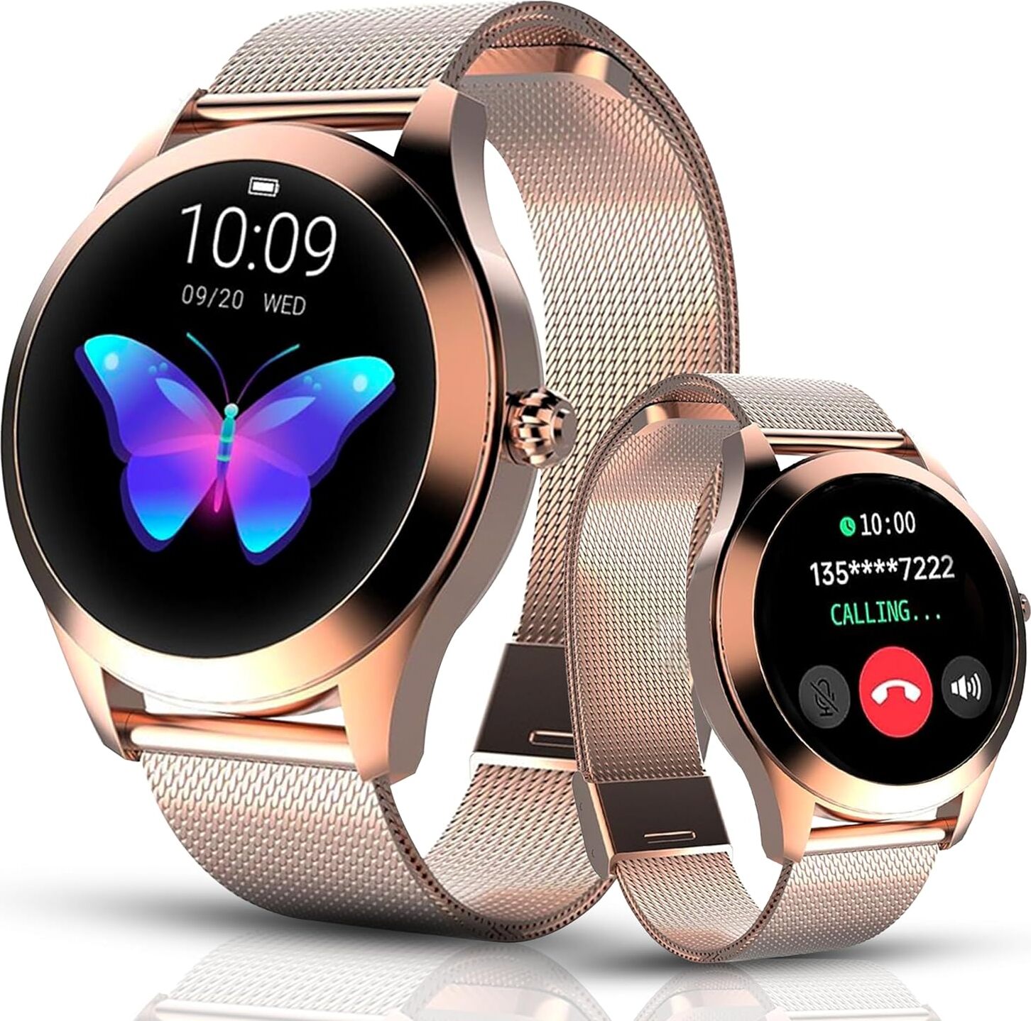 LUNIQUESHOP Smartwatch V2 für Frauen mit Telefonfunktion, Sprachassistent|Kleiner runder 1,19" SpO2 Herzfrequenzmonitor Blutdruckmonitor Schlafmonitor Android ioS