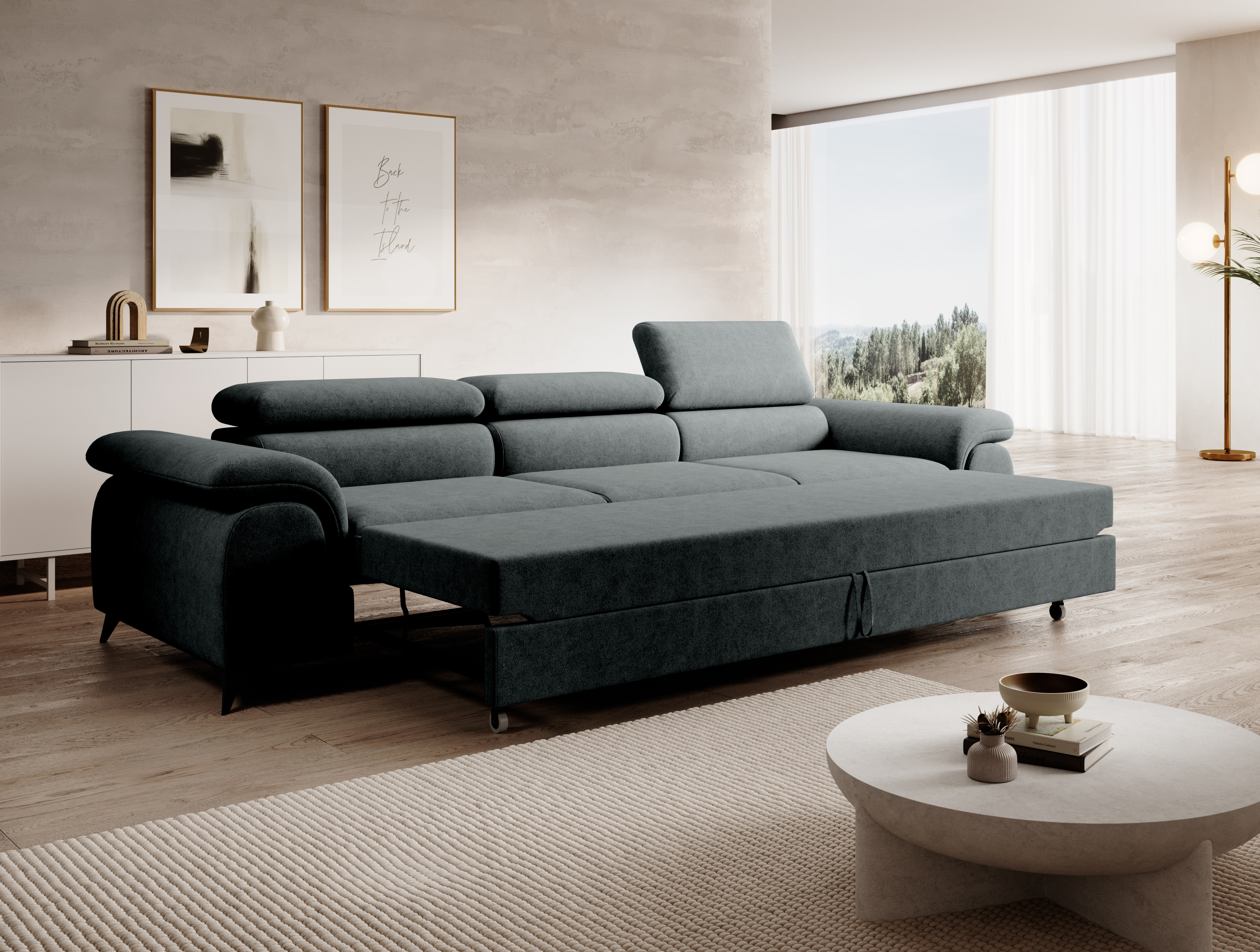MUFFO Plaza 3 - Multifunktionales Schlafsofa mit Stauraum und Delfin-Ausklappmechanismus 18