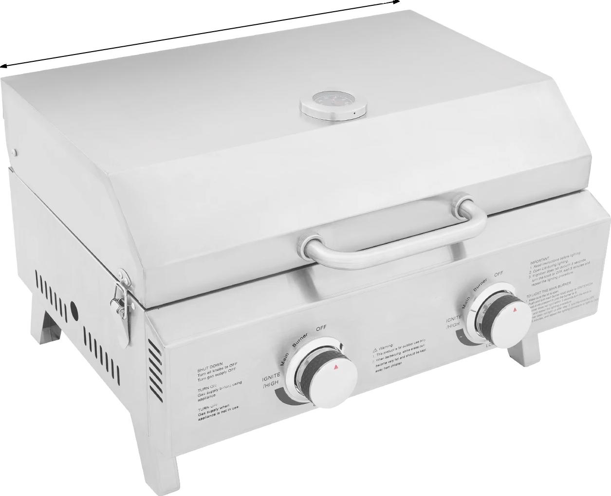 Plynový gril, 2 horáky, odolná konštrukcia z nehrdzavejúcej ocele, strieborná farba