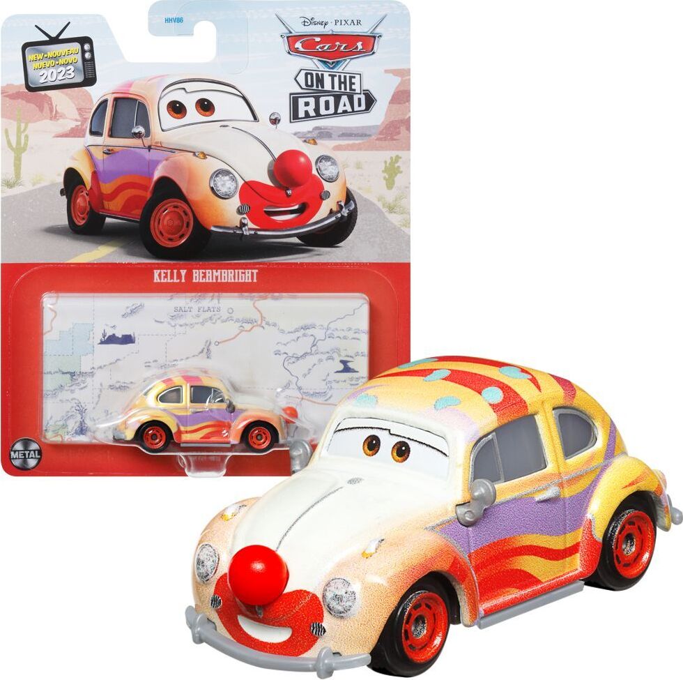 Mattel HKY31 Disney Pixar Cars On The Road Kelly Beambright Clownsnase gestreift Spielzeugauto Modell Fahrzeug Actionauto 6 cm Maßstab 1:55