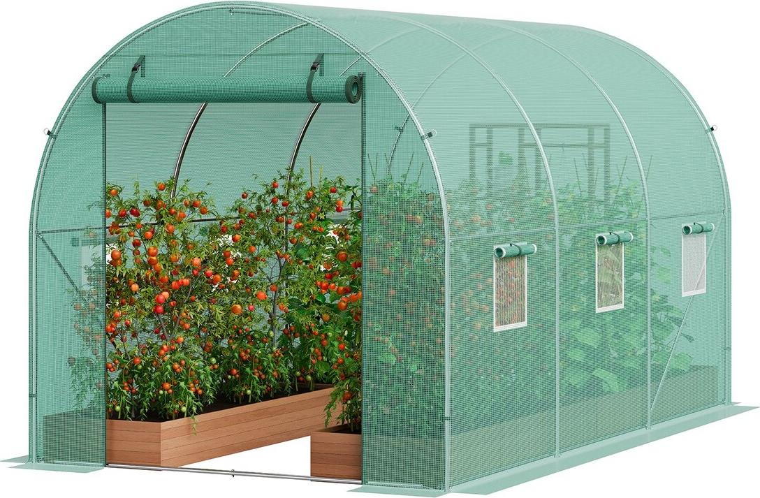 VEVOR Walk-in Tunnel Greenhouse 14.6x6.36x6.3ft Galvanized Frame PE Cover Green