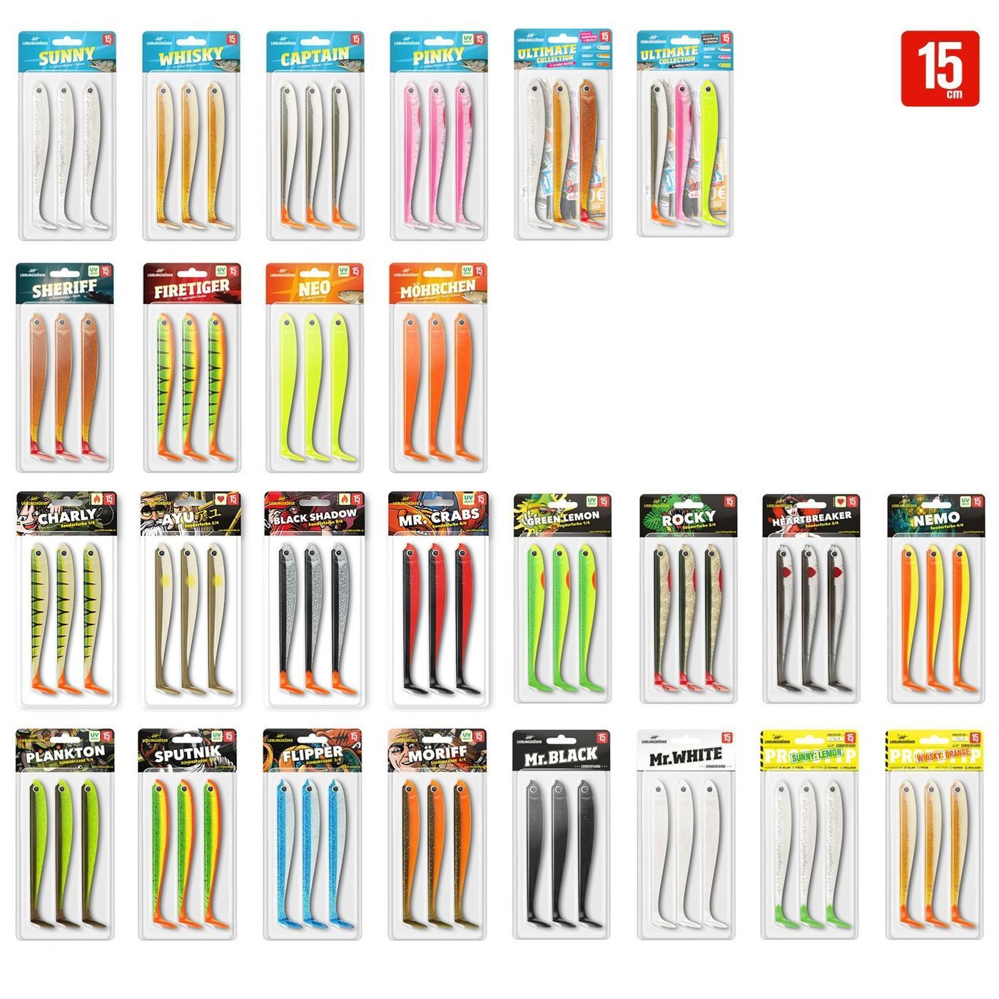 Lieblingsköder 15cm - 3 Gummifische, Farbe Lieblingsköder:Sheriff GU0150LASH