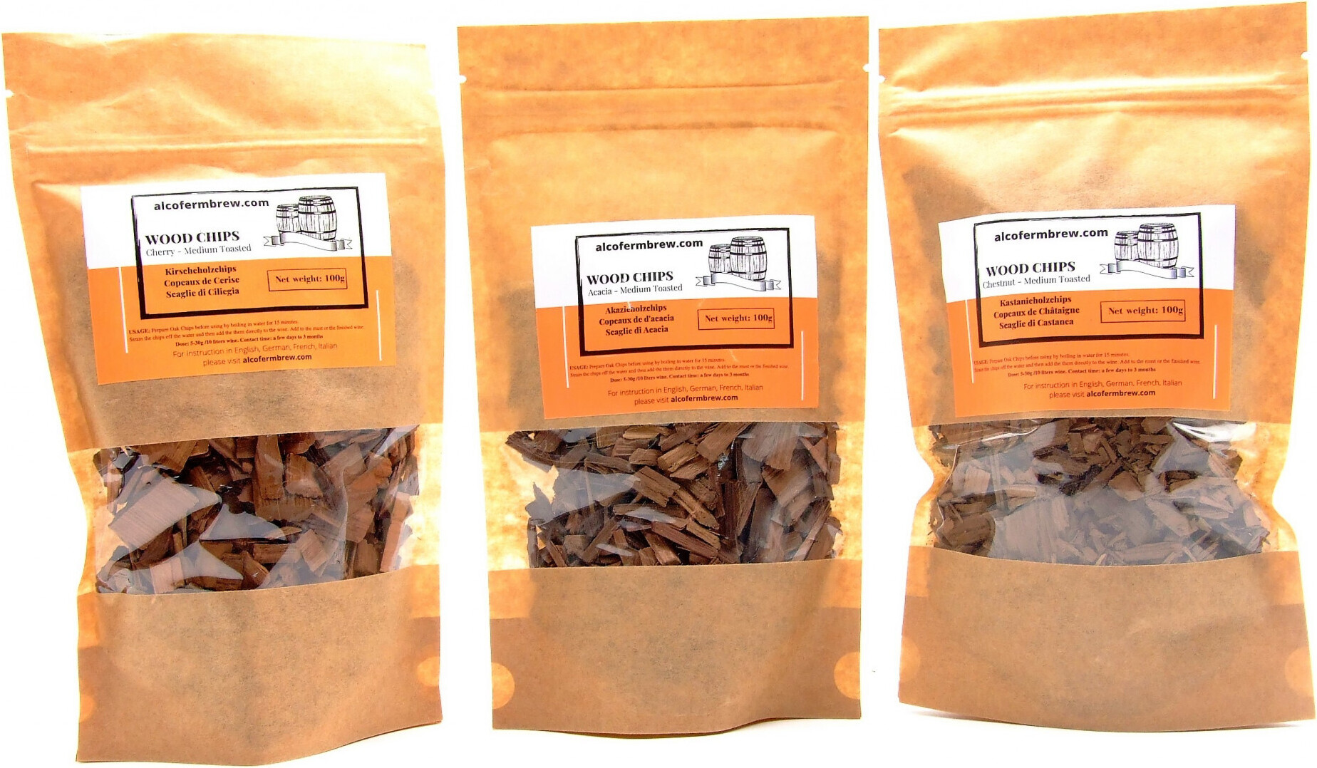 Alcofermbrew Kirscheholzchips + Akazieholzchips + Kastanieholzchips, Eichenholz Chips Holzspäne Eichenholzspäne