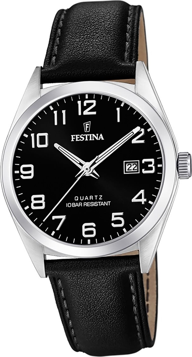 Festina kožené pánske hodinky F20446/3 analógový remienok hodinky čierne klasické D2UF20446/3