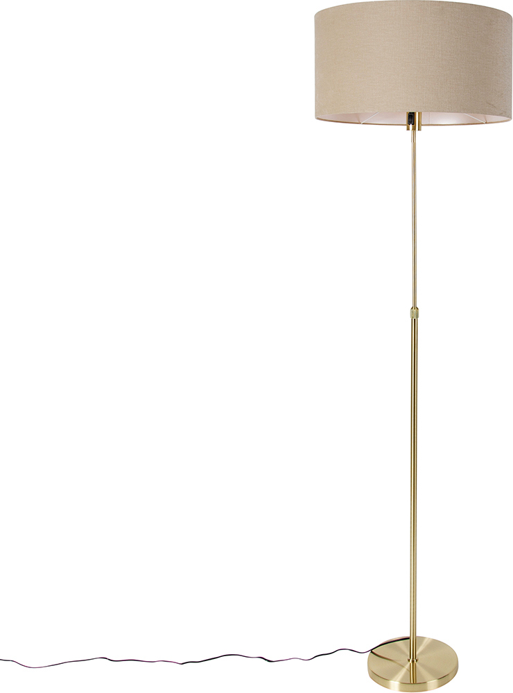 QAZQA - Design Stehlampe verstellbar Gold I Messing mit Schirm hellbraun 50 cm - Parte I Wohnzimmer I Schlafzimmer - Stahl Rund - LED geeignet E27 106525