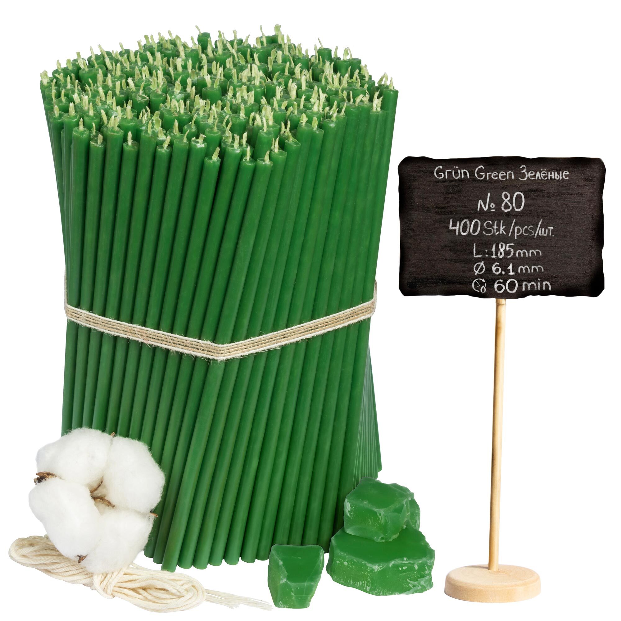 Diveevo Grüne Bienenwachskerzen Nr. 80 – 400 Stück (2 kg) – Ritualkerzen – 100 % Bienenwachs – Rauch- & Tropffrei Diveevo OU