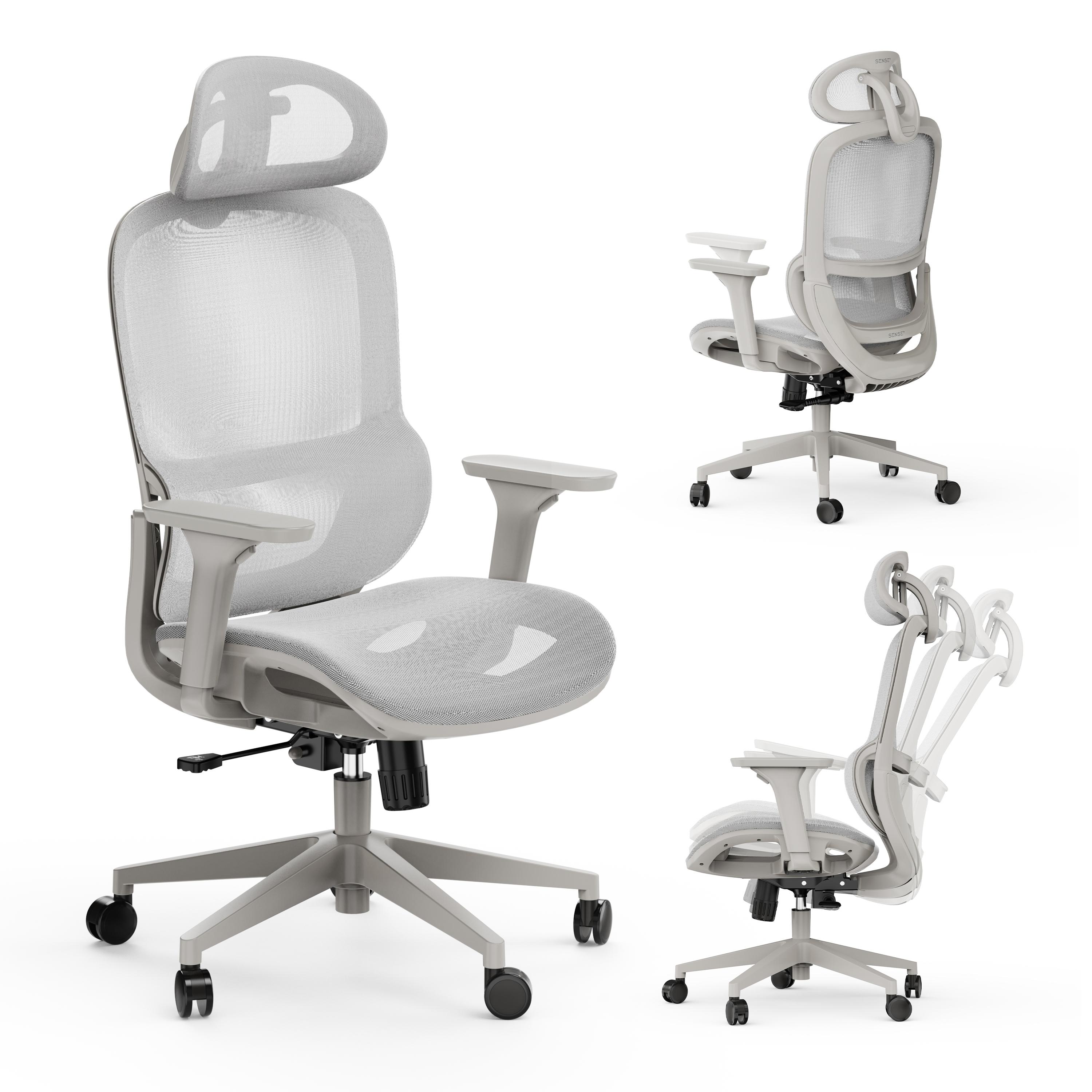 SENSE7 Neyo ergonomická kancelárska stolička, sivá | Kancelárska stolička | Nastaviteľná | Vysoké operadlo | Odolné kolieska | Vysoká kvalita | Pre mladých aj starších