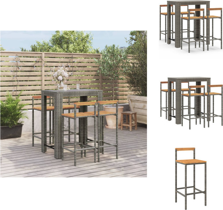 vidaXL 5-dielny záhradný barový set sivý polyratan a masívne drevo akácie - Záhradné nábytkové sety