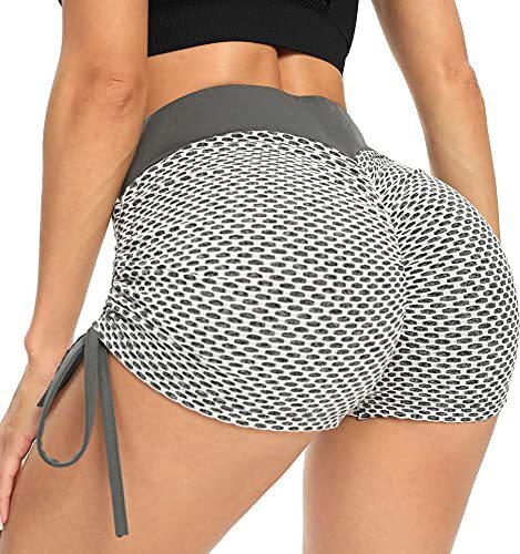 Livoyn Gekerbte Sportshorts mit Kordelzug Grau S