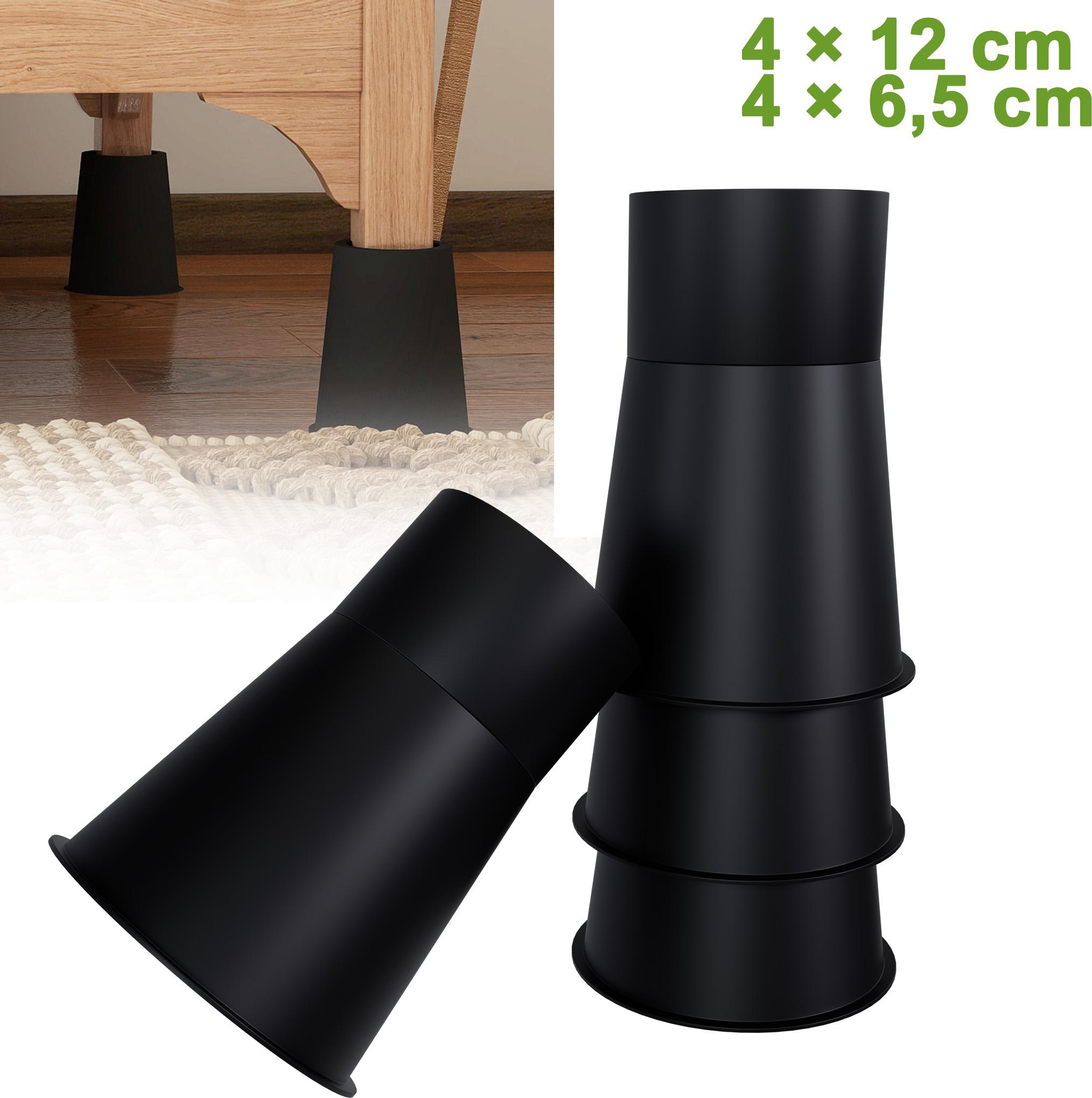 LZQ Möbelerhöhung 8-teilig Runde Möbelbeine 4×12 cm & 4×6,5 cm für Bett, Sofa, Tisch & Stuhl, Stapelbare Betterhöhung, Rutschfest, Tragkraft bis 2000 kg, Schwarz LZQ Mbelerhhung