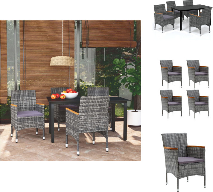 vidaXL 5-dielny záhradný jedálenský set s vankúšmi polyratan sivý - Záhradný nábytok sety