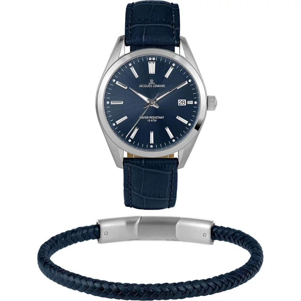 Jacques Lemans Herren Armbanduhr 1-2143C-SET Geschenkset Herrenuhr mit Armband
