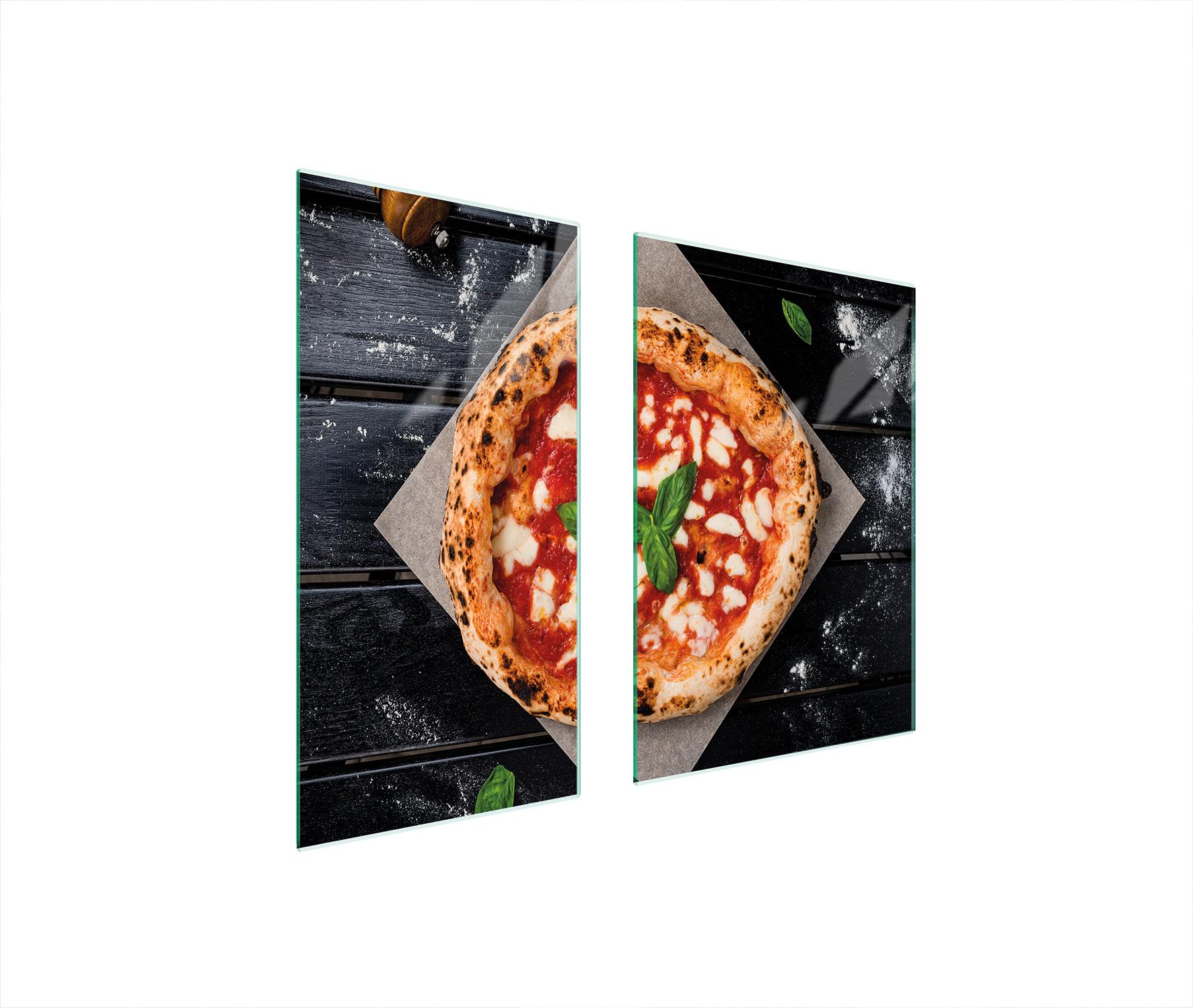 TMK ArtDeko Herdabdeckplatten 2 teilig 75x52 Ceranfeld Abdeckung Glas Schneidebrett Pizza Holz