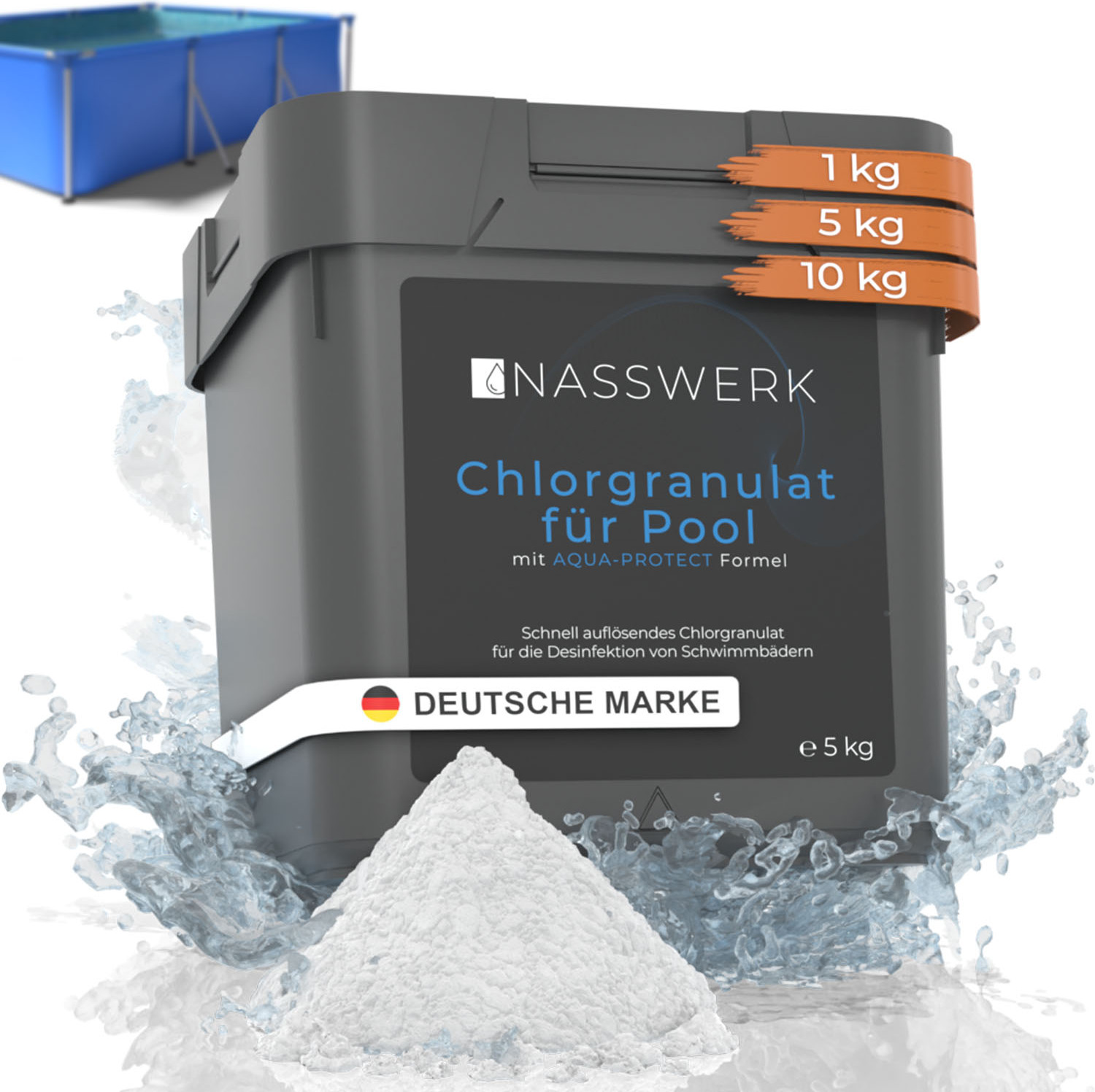 NASSWERK Chlorgranulat für Pool 5kg – Schnellchlorung & Dauerchlorung, EU CLG05-FBM
