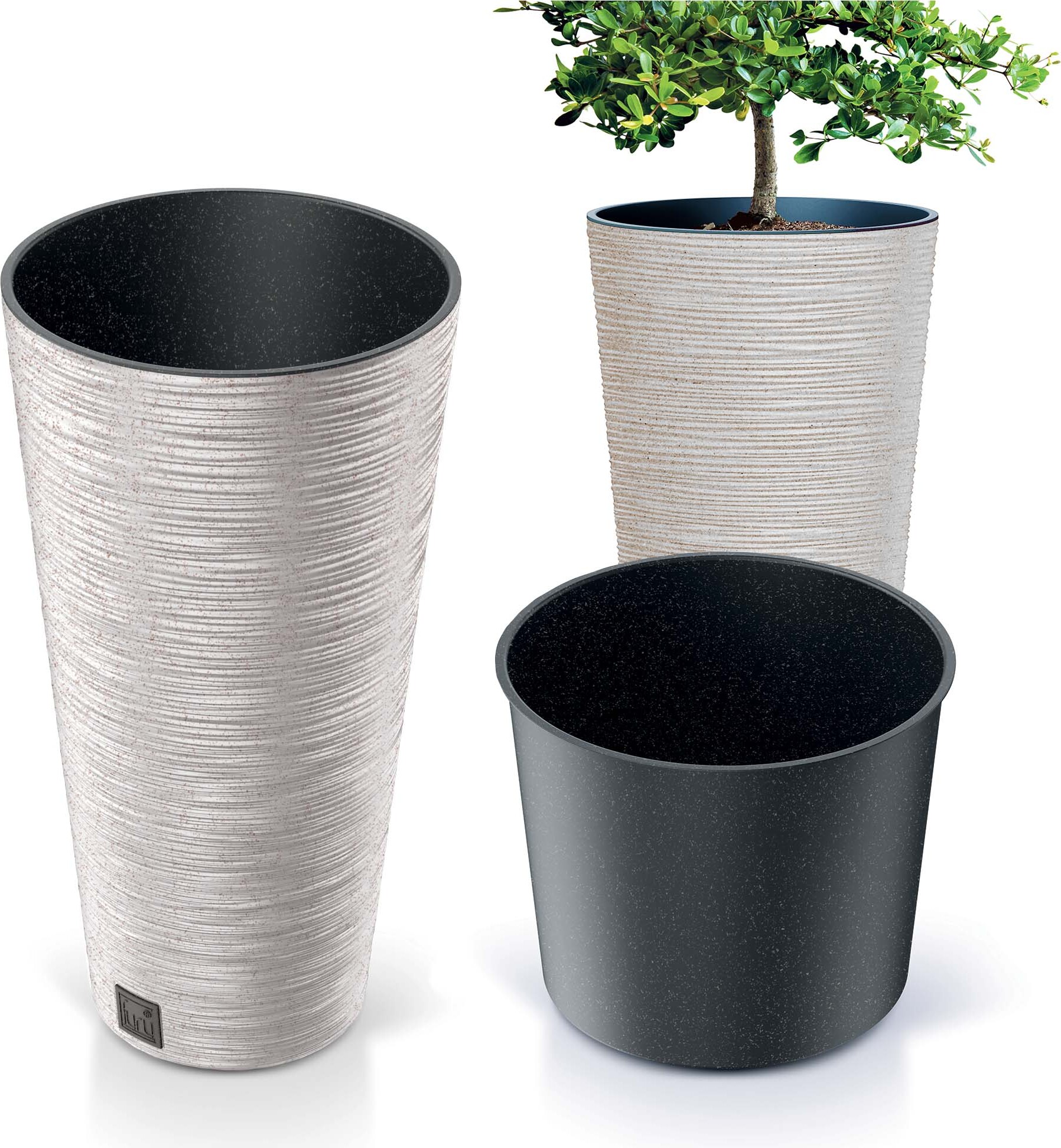 Runder Blumentopf In Holzoptik – 25 Cm Durchmesser, Anthrazit, Für Innen & Außen
