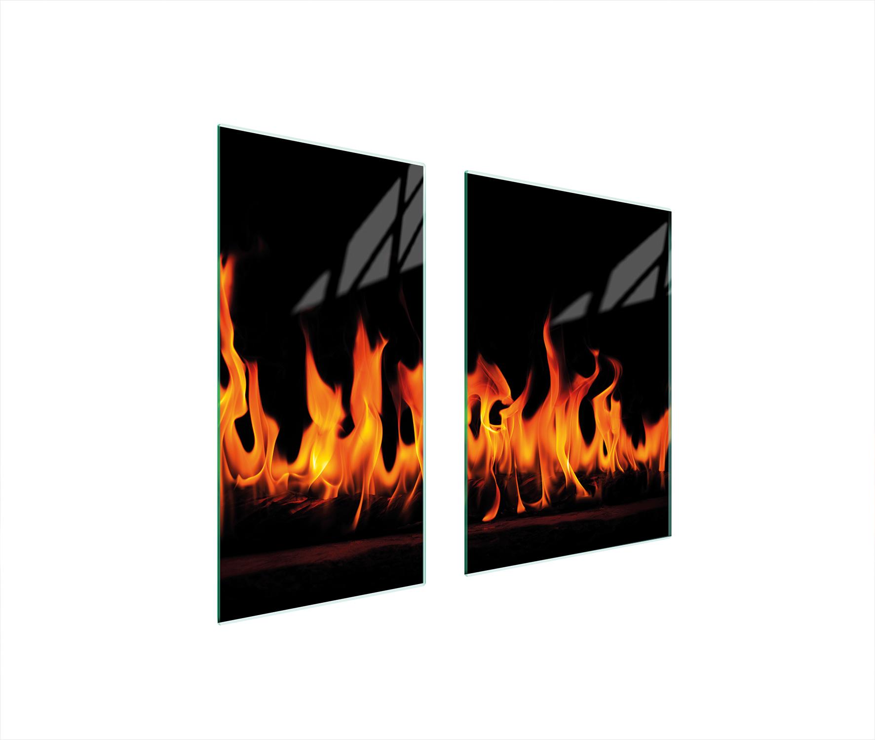 TMK ArtDeko Herdabdeckplatten 2 teilig 75x52 Ceranfeld Abdeckung Glas Schneidebrett Feuer Schwarz