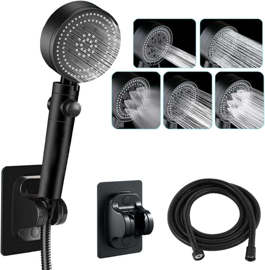 yozhiqu Wassersparender Duschkopf mit Schlauch(1.5M) Duschkopf Wassersparend 6Strahlarten,Sparduschkopf mit Wasserstop,Handbrause Verwöhnt,üppigen Wasserstrom