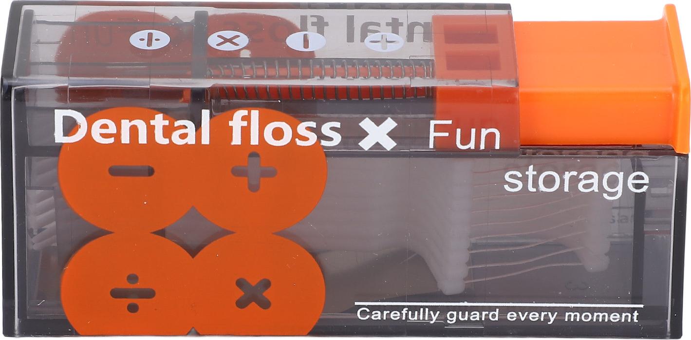 Gistuch Zahnseidenspender, automatisches Knallen, kleines tragbares Pick-Etui mit 10 Zahnseiden für Reisen, Hotels, Schwarz-Orange