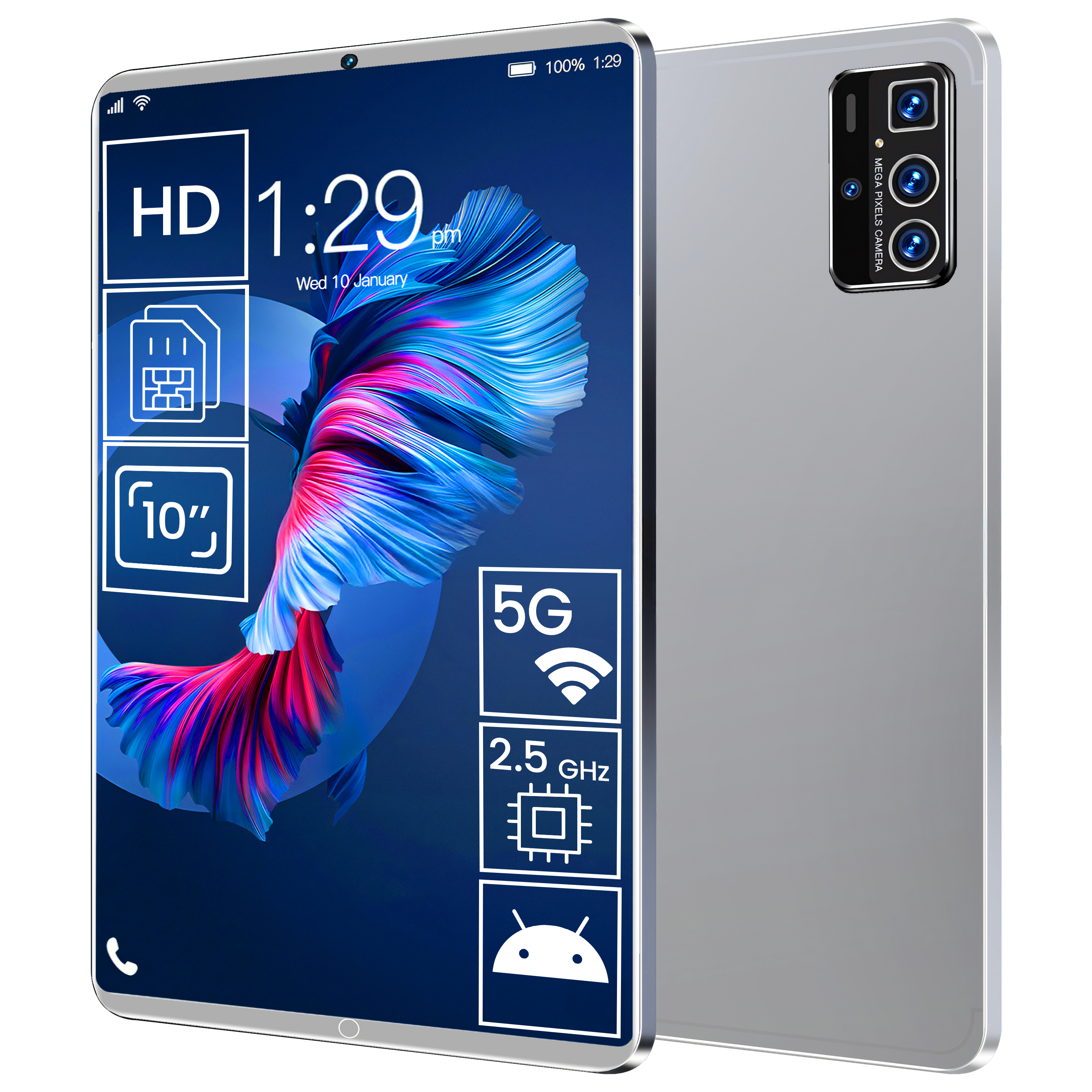 Tablet 10 Zoll Android 8, 4 GB RAM + 64 GB ROM, Octa-Core, WiFi/Bluetooth, HD displej, 5000 mAh akumulátor, duálny fotoaparát, dve SIM karty, USB Type-C