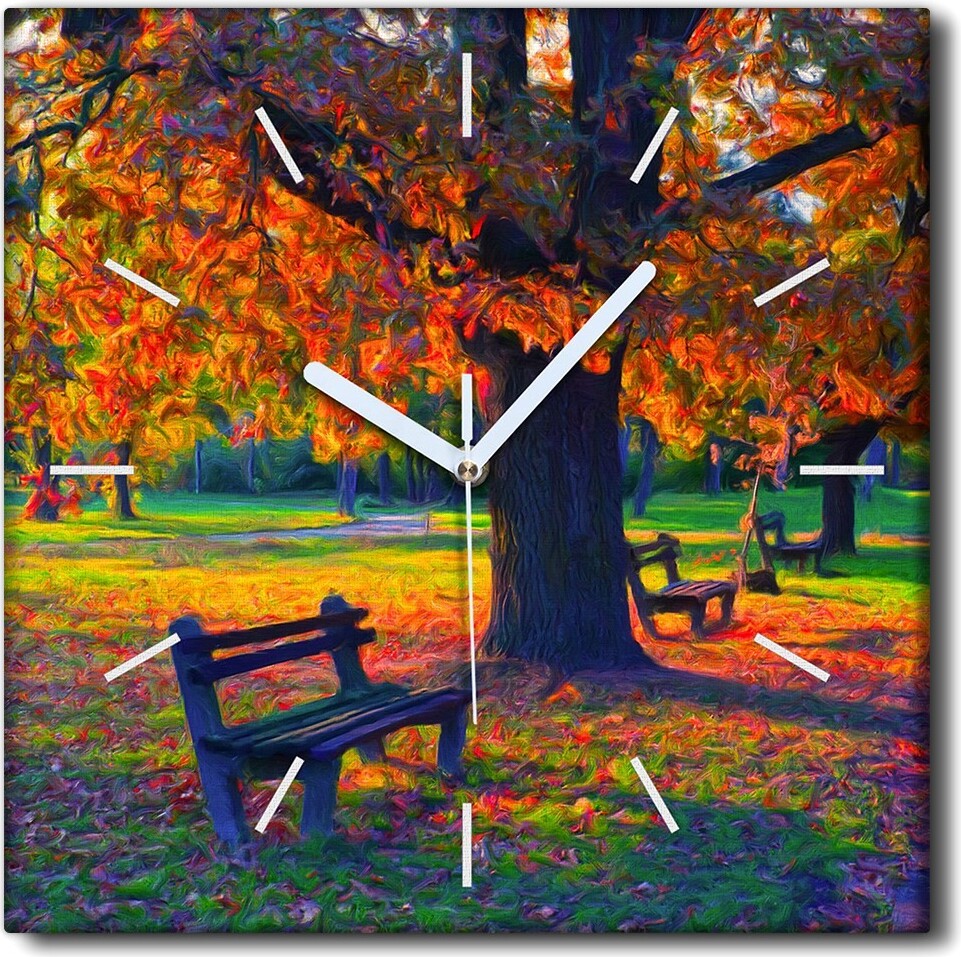 Coloray Uhr auf Leinwand 30x30 cm Wand Uhr Dekoration Wohnzimmer Segeltuch weiße Zeiger -Herbstparklandschaft. zck-30x30-87398195-b