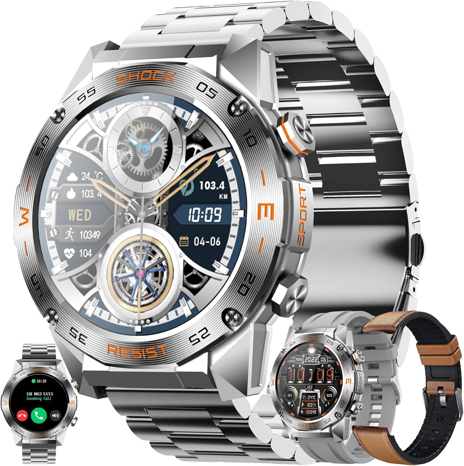 ZPIMY Herren-Smartwatch mit Telefonfunktion 5ATM wasserdichte Fitness Schrittzähler, Herzfrequenz, SpO2, Schlafmonitor, Sport, Aktivitätstracker