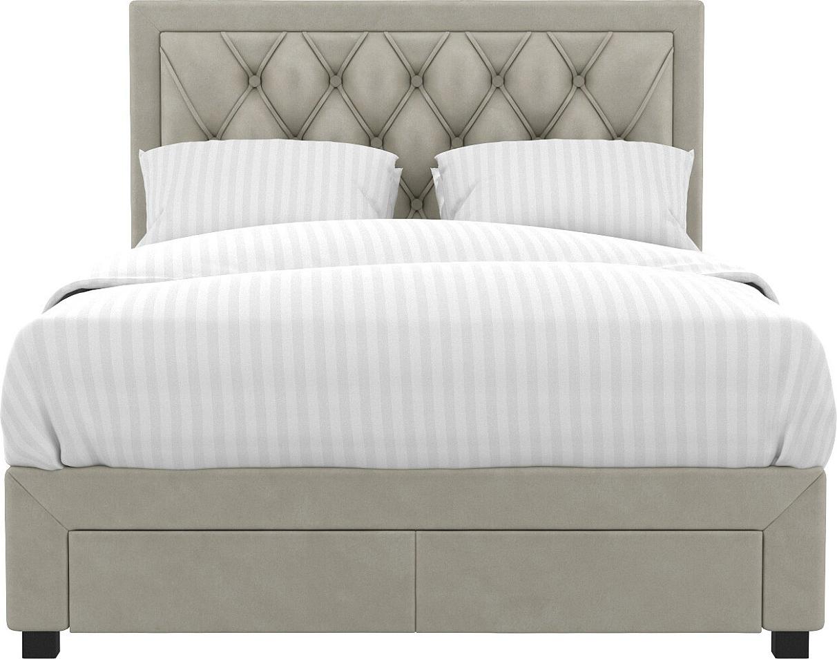 Vente-unique Bett mit Schubladen 160 x 200 cm - Beige Veloursstoff - LEOPOLD
