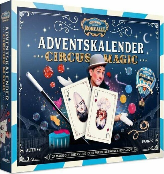 FRANZIS 67188 - Roncalli Adventný kalendár Cirkusové kúzla, 24 kúzelníckych trikov a nápadov na vlastné cirkusové predstavenie, pre deti od 8 rokov