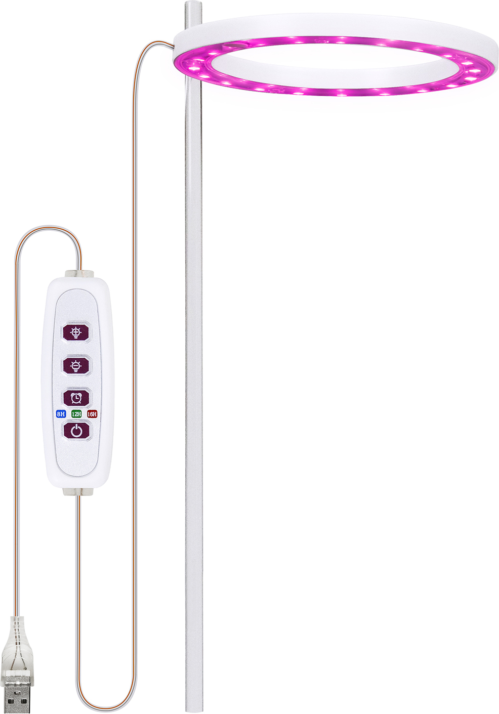 LED Grow Lights Full Spectrum Plant Lamp s 20 LED diódami 8H/12H/16H Časovač 5 stmievateľných úrovní Nastaviteľná výška USB Angel Ring Lamp pre sukulenty