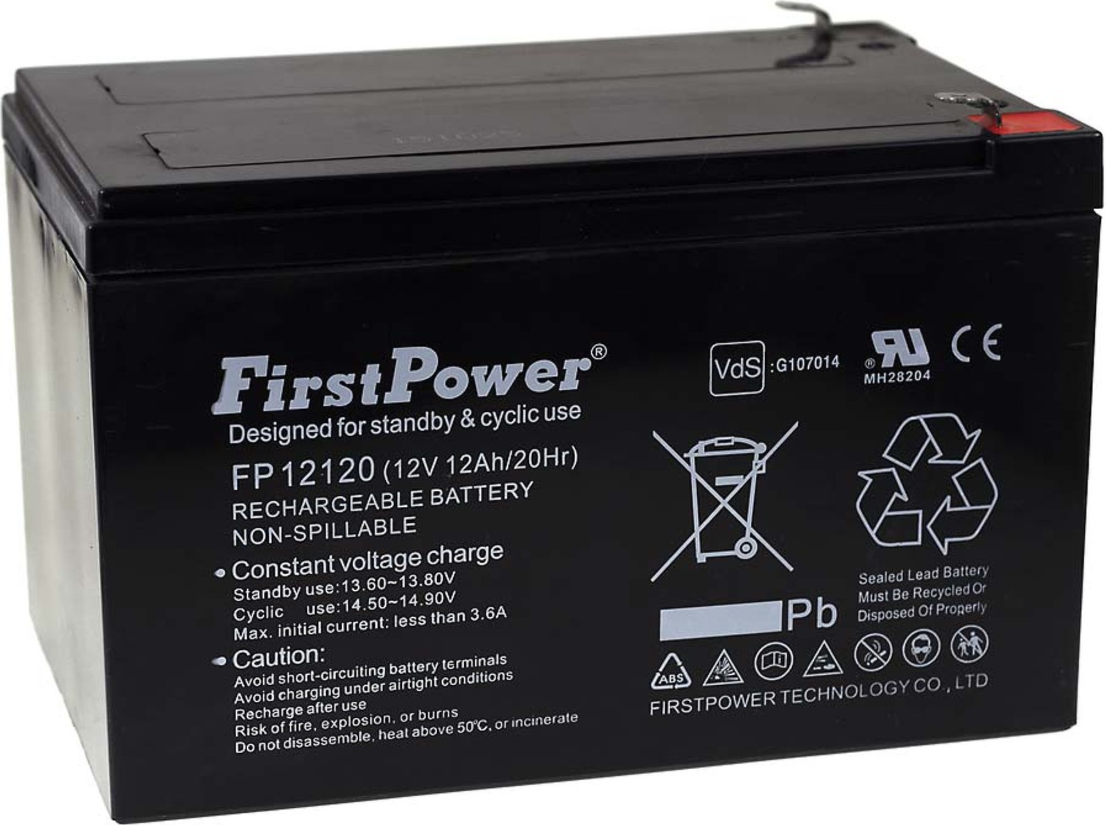 Powery FirstPower Blei-Gel Akku für Boote Modellbau Wohnmobile Hobby Camping 12Ah 12V VdS G1.86.FIR.1.10E