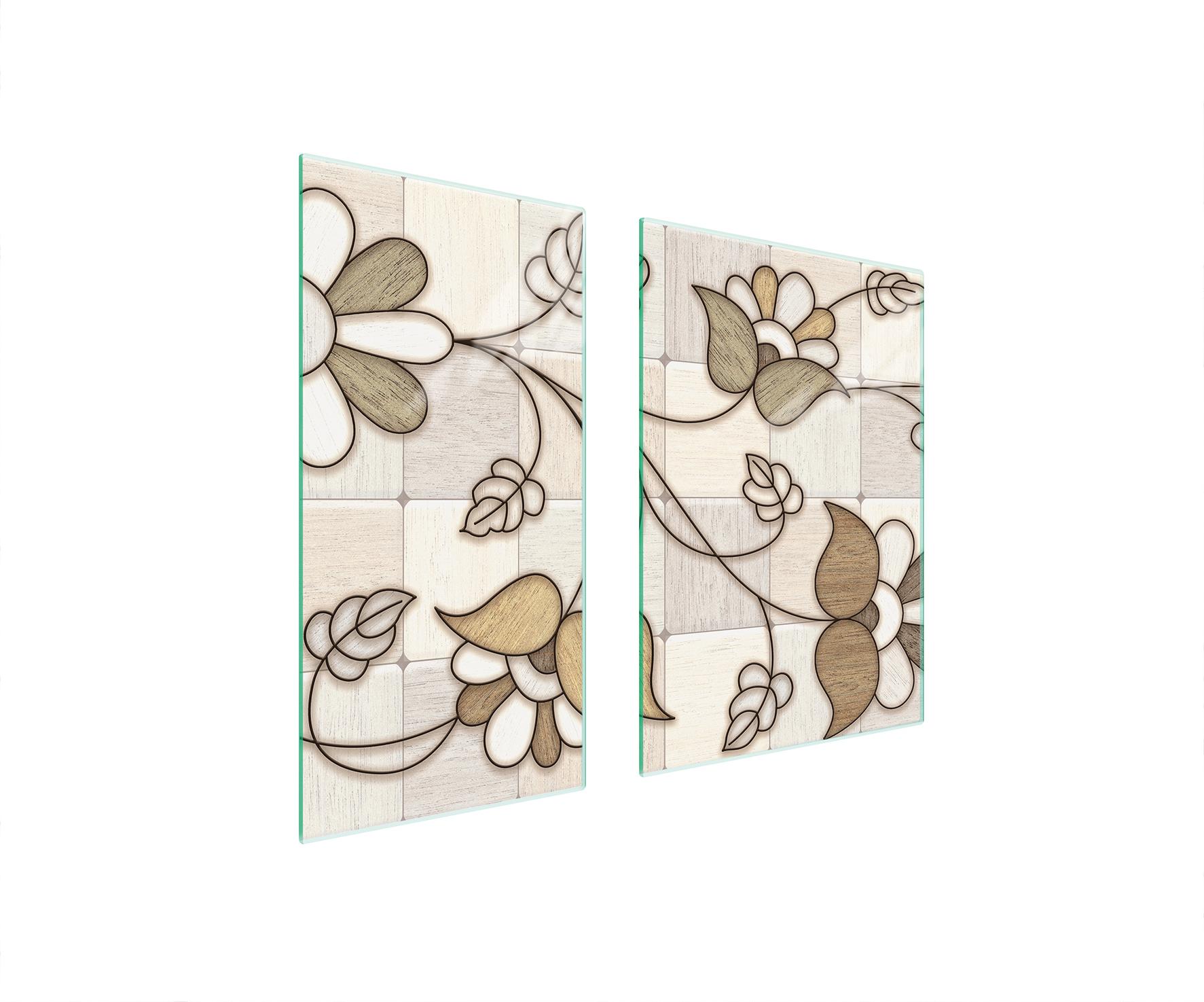TMK ArtDeko Herdabdeckplatten 2 teilig 75x52 Ceranfeld Abdeckung Glas Schneidebrett Muster Blumen