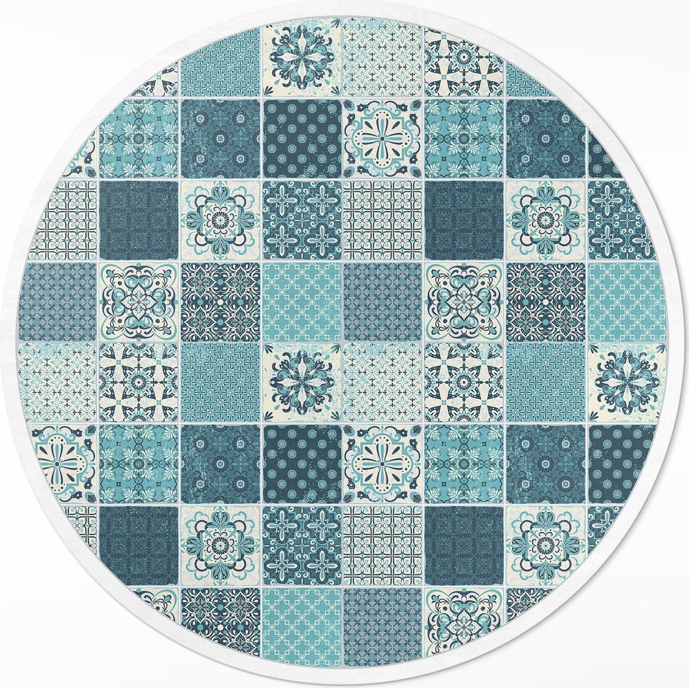 Wallfluent Gemusterte dekorative Mosaikfliesen – Vinyl Küchenteppich – fi 50cm – Rutschfest, pflegeleicht & langlebig 010260360840000033504