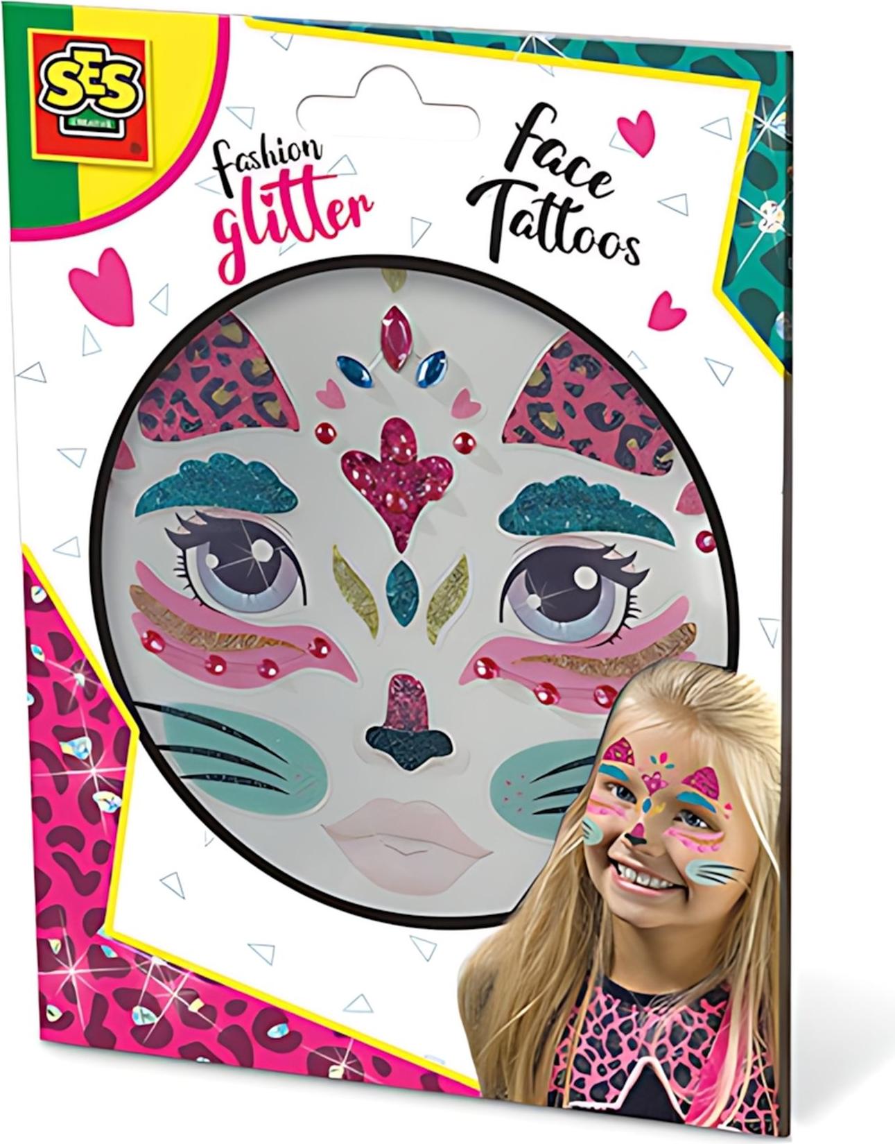 SES Gesicht Tattoos Katze, Fashion Glitter Abziehtattoos für das Gesicht 14146