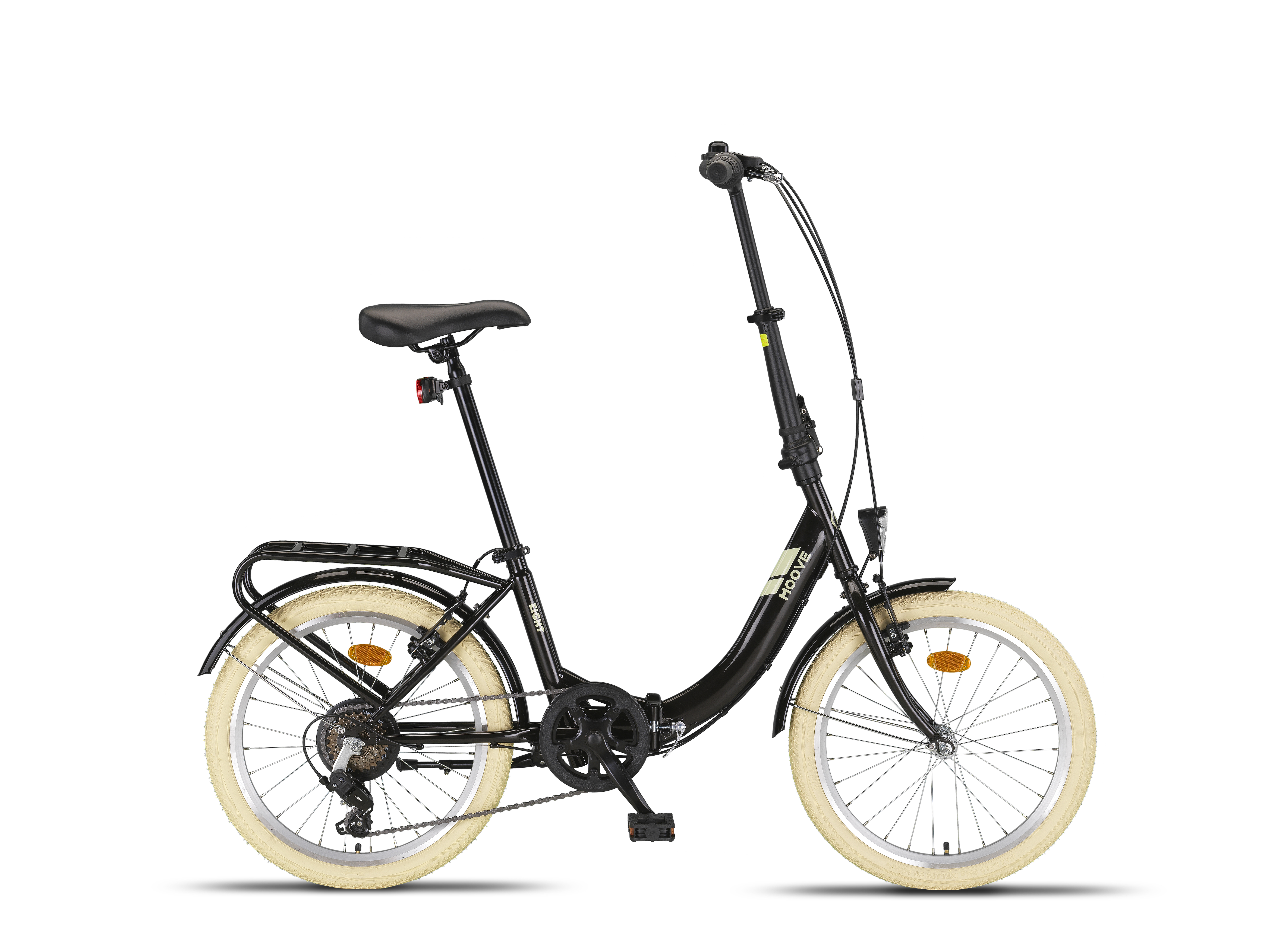 PACTO EIGHT - Vysoko kvalitný skladací bicykel 27 cm oceľový rám 20 palcové dvojstenné hliníkové ráfiky 6-rýchlostný skladací bicykel Shimano čierny