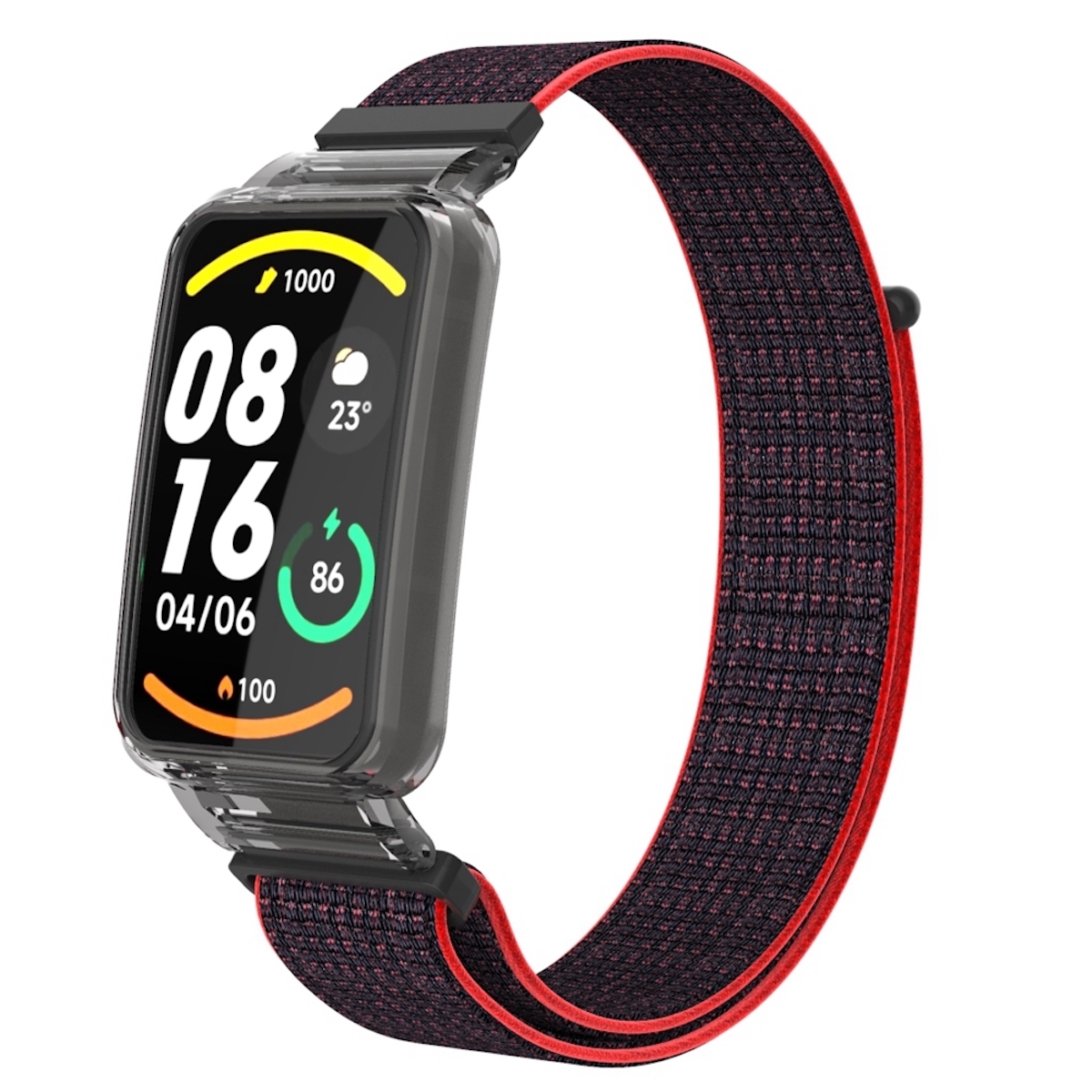 Pre Xiaomi Mi Band 7 Pro 2 v 1 Watch Band s nylonovou tkaninou a integrovaným ochranným krytom Náhradné inteligentné hodinky Smart Watch Black / Red