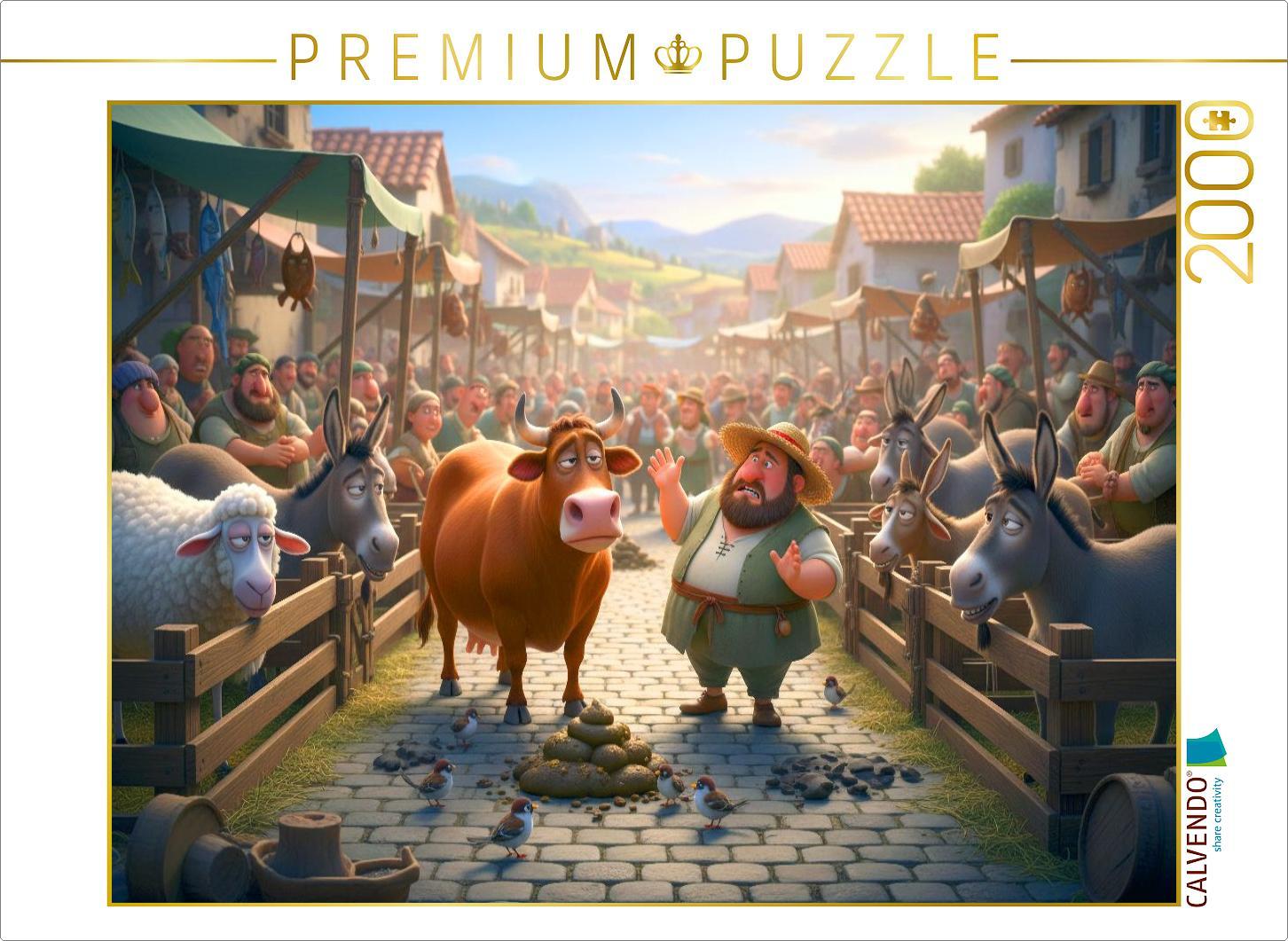 CALVENDO Puzzle Und keiner wills gewesen sein - Malheur auf dem Viehmarkt | 2000 Teile Lege-Größe 90x67cm Foto-Puzzle für glückliche Stunden