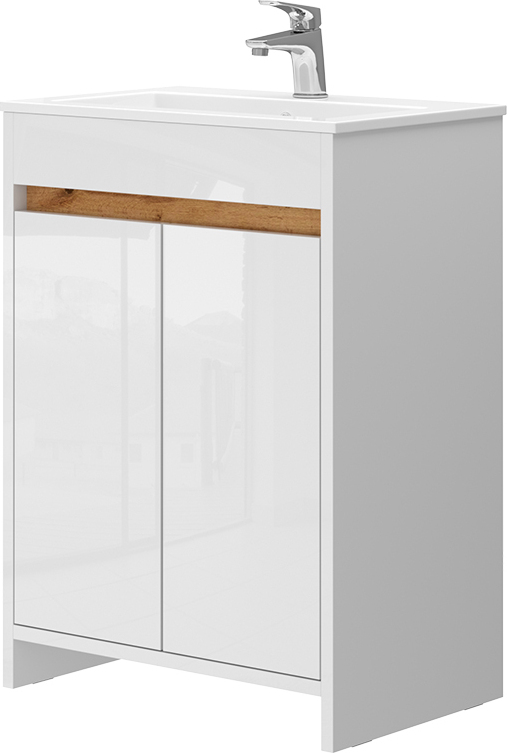 Waschbeckenunterschrank Vicco Lemgo Weiß Hochglanz 2 Teile, Unterschrank 60 cm, Model 40057