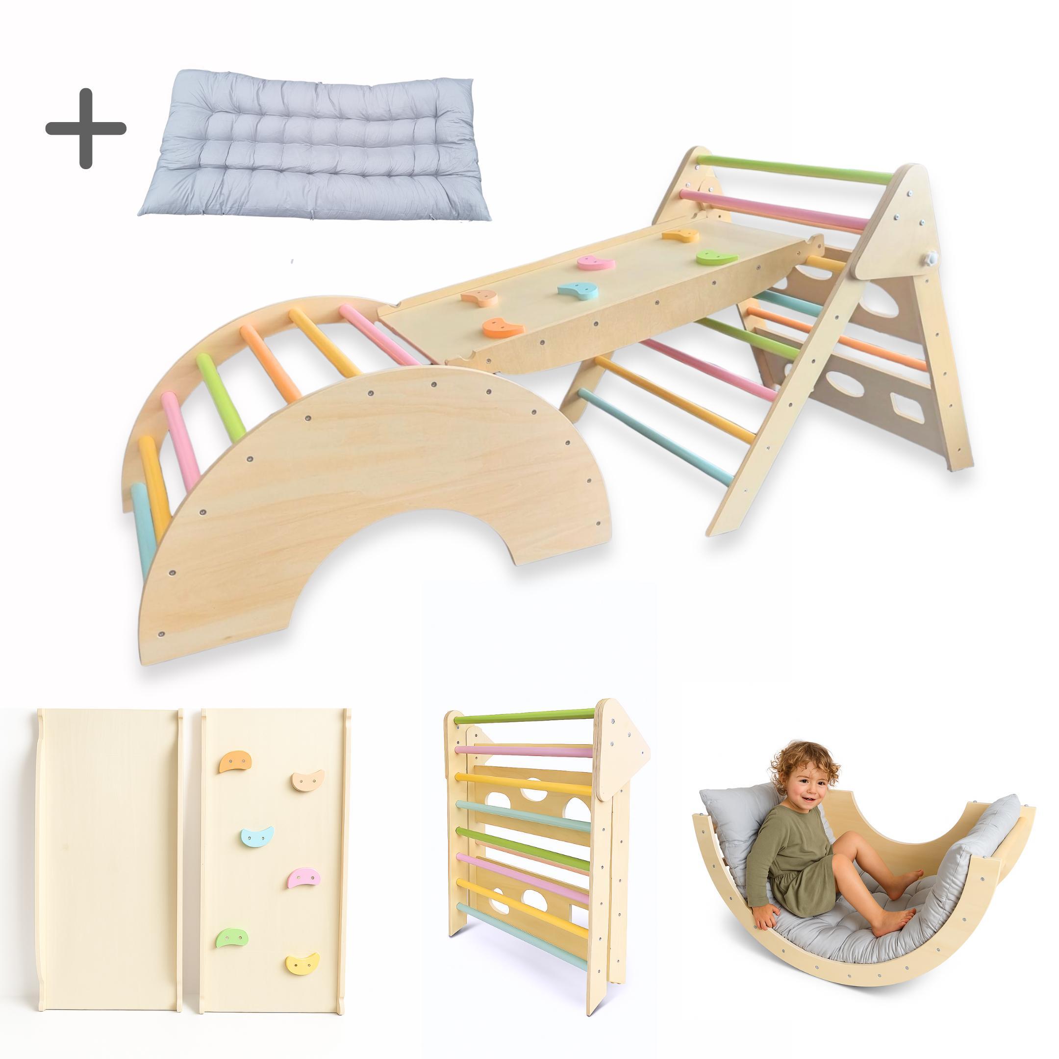 Dastium Montessori Klettergerüst XXL aus Holz für Kinder in Pastellfarben 01029-B