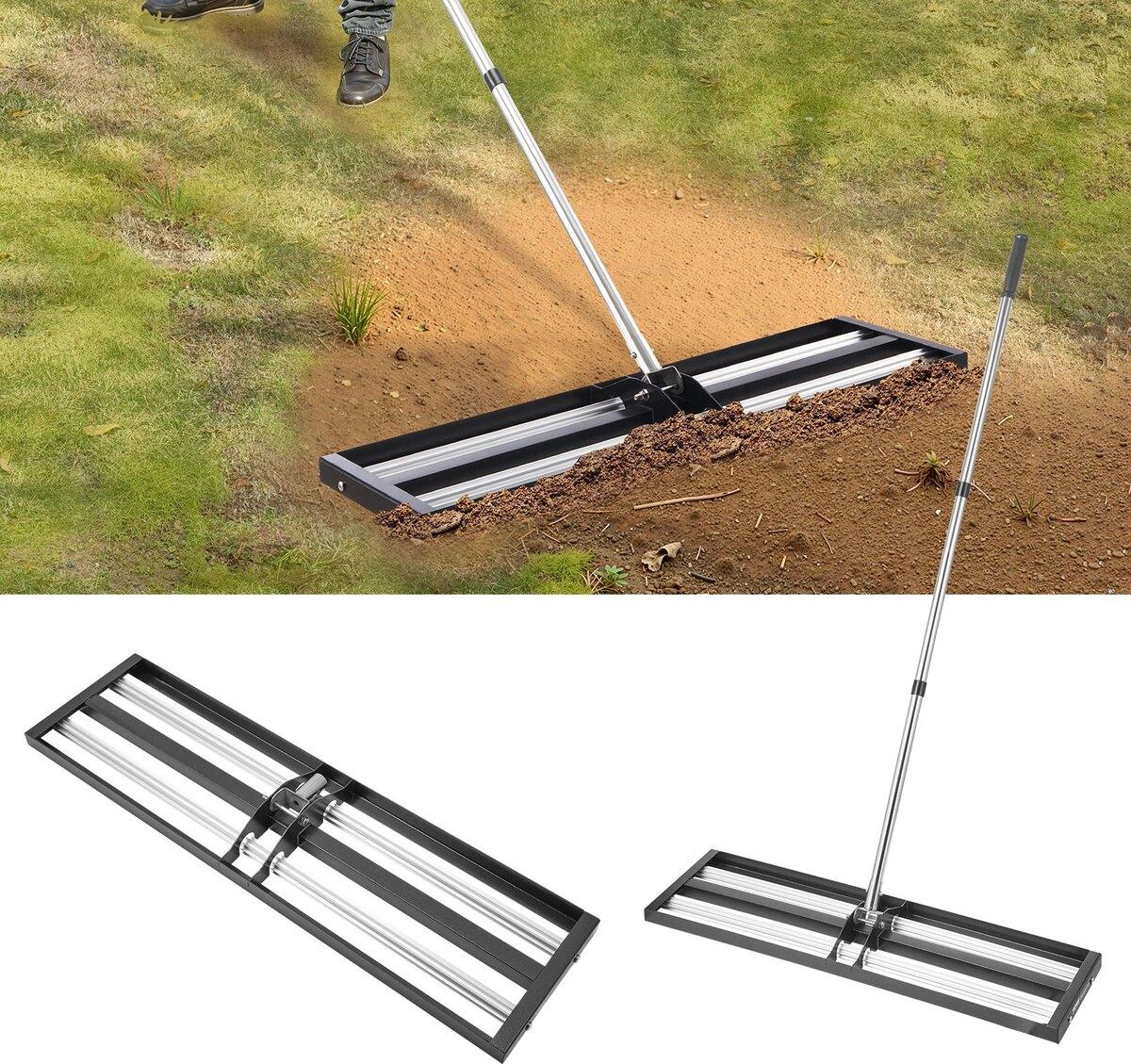 VEVOR 36 x 10 Zoll Rasenausgleichsrechen mit 83,9 Zoll verstellbarem Griff für Garten und Hof