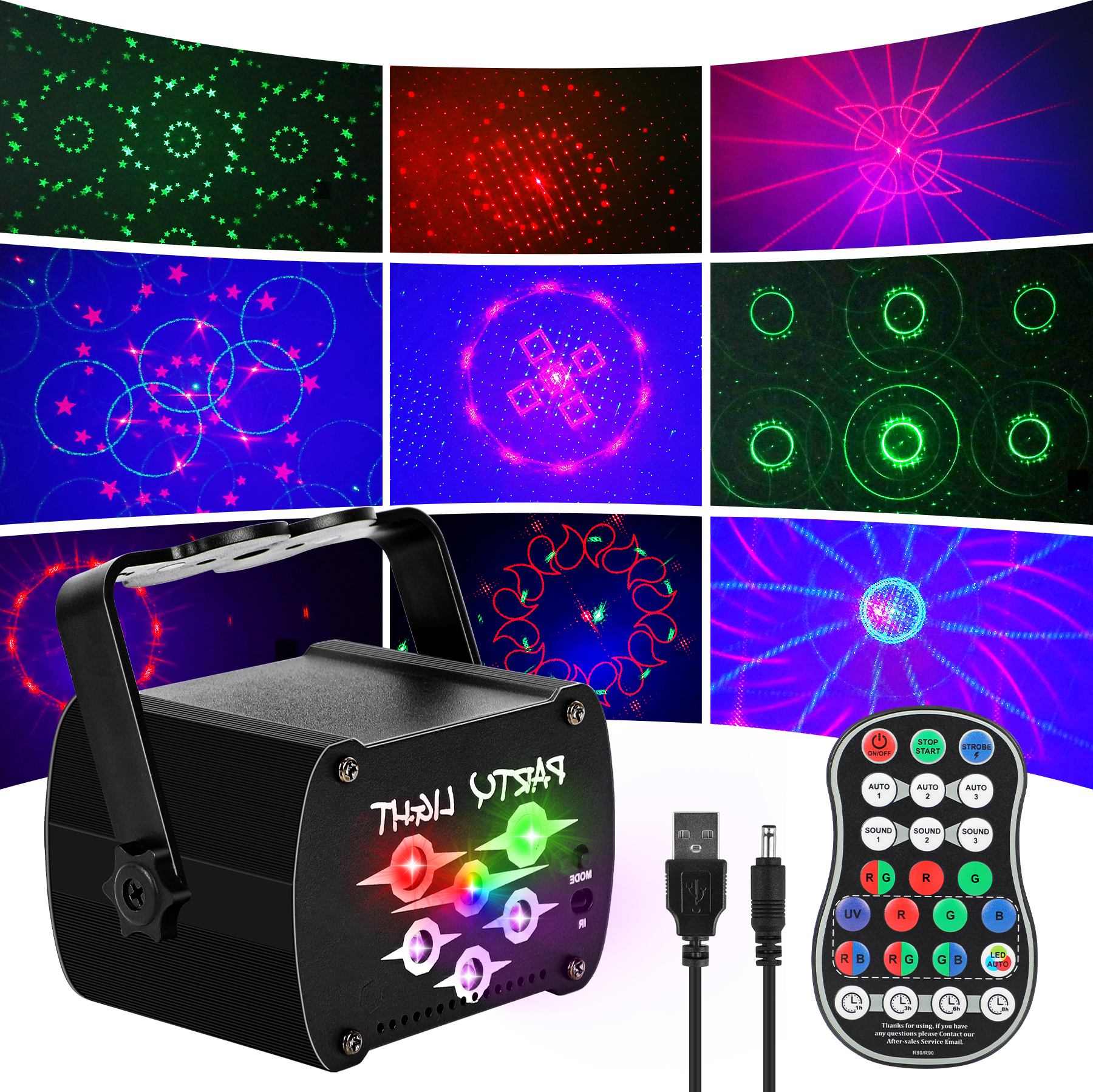 forever speed Speed Discolicht Partylicht,Musikgesteuert DJ Disco Lichter mit Fernbedienung UV,tragbare RGB Discolichter Bühne Laserlicht,USB-Anschluss 6 Lichter