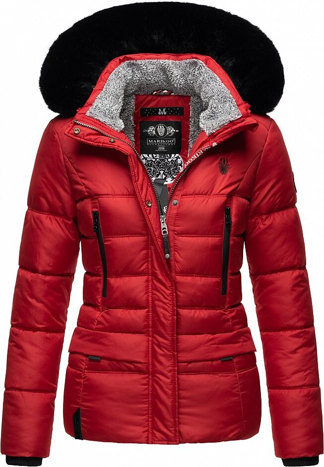 Marikoo Loveleen Damen Winter Steppjacke mit Kapuze Parka Mantel Winterjacke Rot Gr. 34 - XS