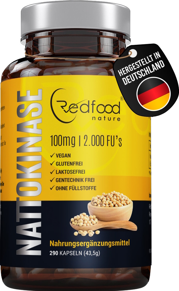 Redfood® Nattokinase | 290 Kapseln | 20.000 FU | ohne Vitamin K1 & K2 | sojafrei | vegan | labor 32443