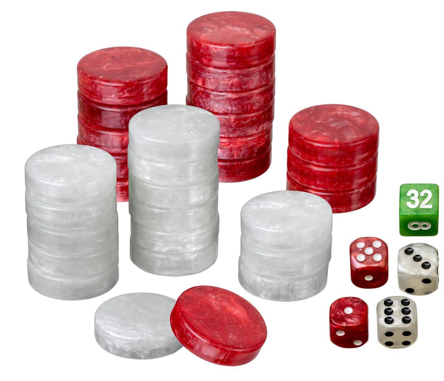 Philos Backgammon-Steine, Set "Groß", 34 mm, rot/weiß 4107