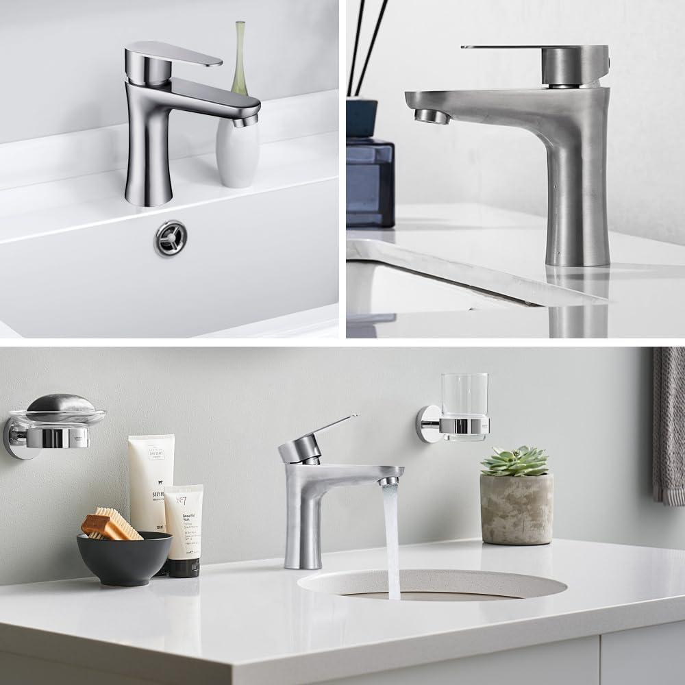 Markenlos Kaltwasserhahn mit Einhebelmischer und 60 cm Anschlussleitung für Gästetoilette - Kleiner Hahn für Kaltwasser - Armatur für Badezimmer und Gästetoilette