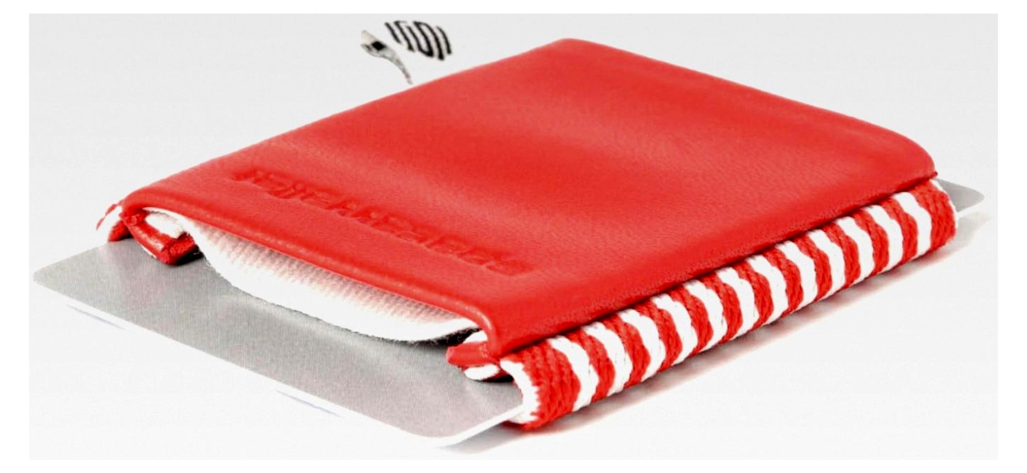 Markenlos Echt-Leder Slim Wallet rot-gestreift - Kleine Geldbörse/Portemonnaie - 15 Karten + Geldscheine - Kartenetui mit Scheinfach