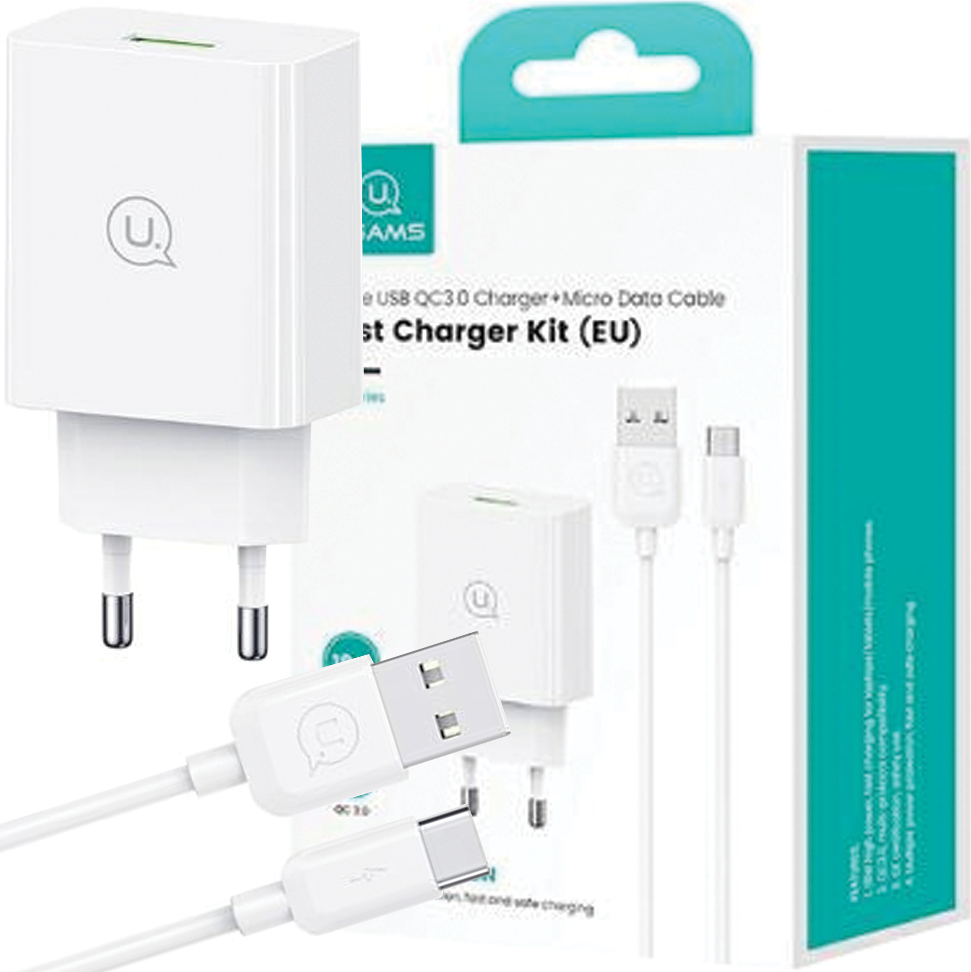 Usams Ład. Siec. 18W + kábel Usb-C/Usb-A 1M Rýchle nabíjanie biela/biela séria Sc Scxltz02