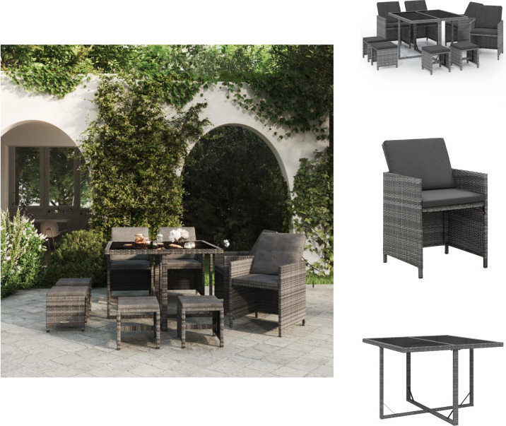 vidaXL 9-dielny záhradný jedálenský set s vankúšmi polyratan sivý - Záhradný nábytok sety