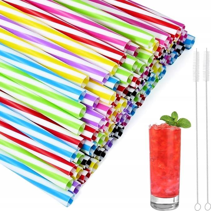 Nieznany producent Plastikstrohhalme für Milchshakes, dick, 100 Stück, 24 cm, wiederverwendbar
